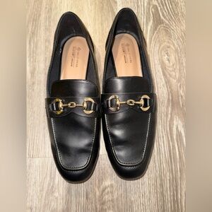 Call It Spring Black Loafers with Gold Horsebit Accent